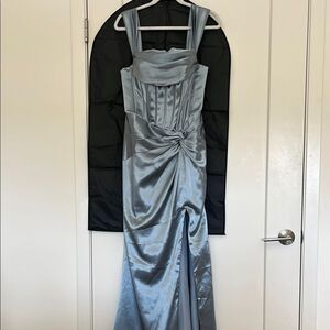 corset dress with high slit and long back tail